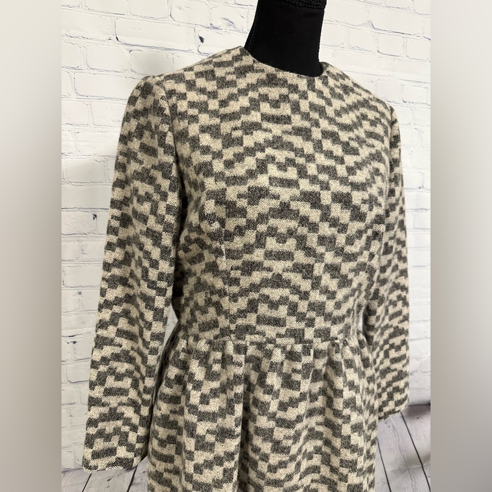 VINTAGE Chester Weinberg Geometric Patterned Long Sleeve Dres, Wool, 1960s chic